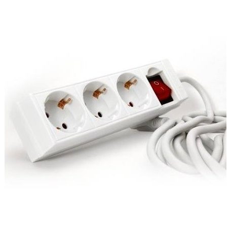 Elosztó 3-as 5m 3x1mm2 vezetékkel kapcsolóval Fehér