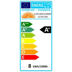  LED Filament körte 6W E27 360° extra MelegFehér borostyán búra 2000K, 500 lumen45mm 2 év garancia