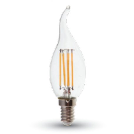 LED gyertya égő Filament 4W E14 KözépFehér/4000 K, 420-450 lumen átlátszó búra,hegyes 1 év garancia