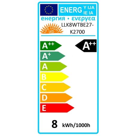 LED körte 8W E27 MelegFehér/2700 K, 800 lumen  3 év garancia