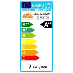  LED kis körte 7W E27 MelegFehér/2700K, 45mm 700 lumen 3 év garancia