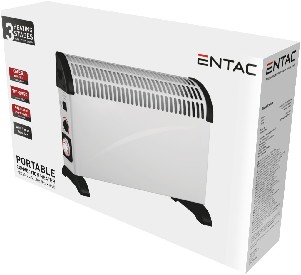  Entac Hordozható Konvekciós Fűtőtest Időzítővel 2000W 53,5cm akciós termékkép 1
